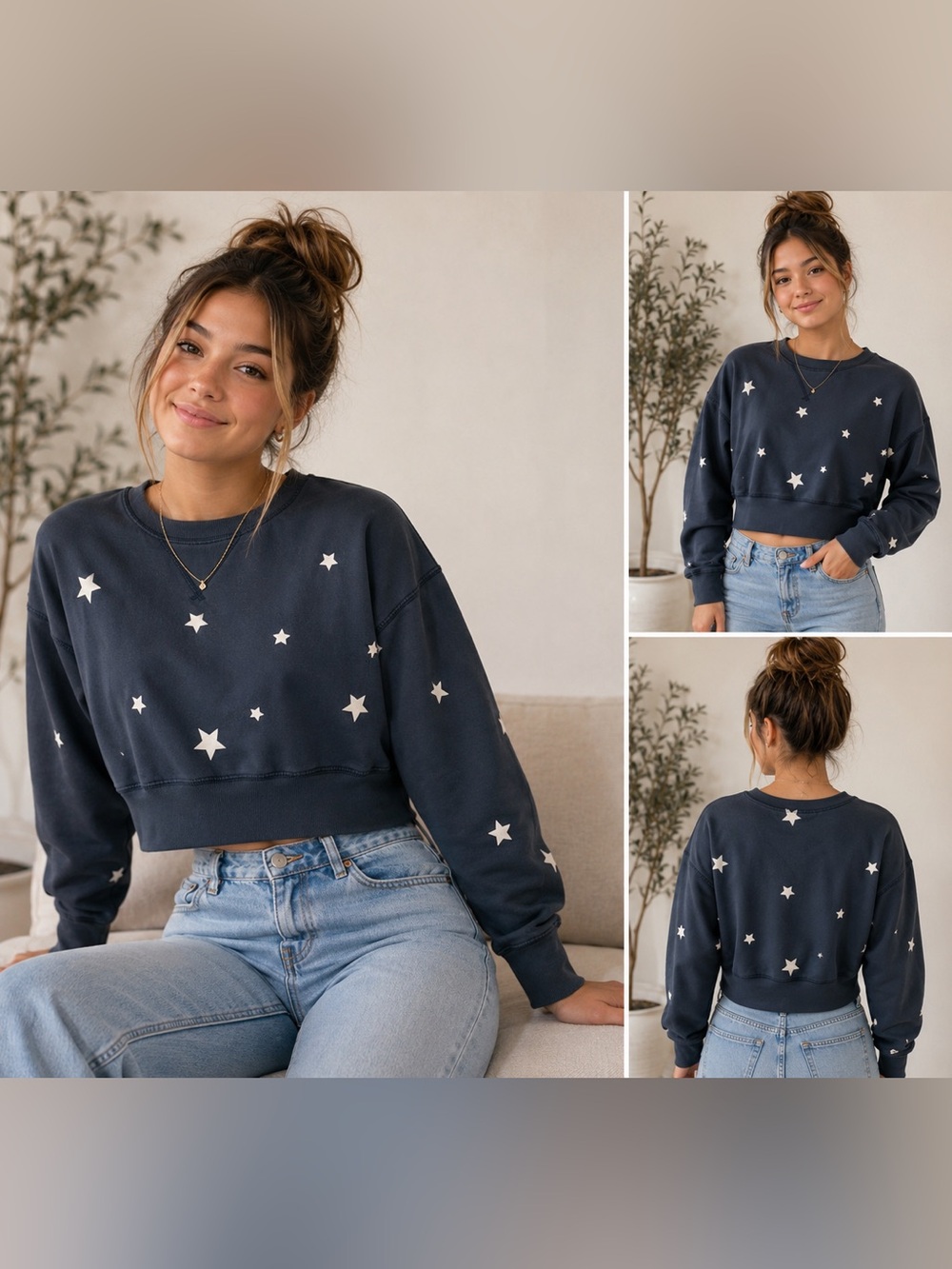 Abercrombie & Fitch Navy Blue Sweatshirt w/ White Stars- size S